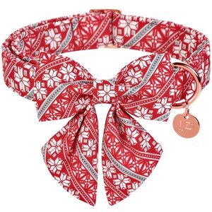 🆕 8” to 12” Adjustable Collar Dog Puppy Red White Snow Christmas Theme Size XS